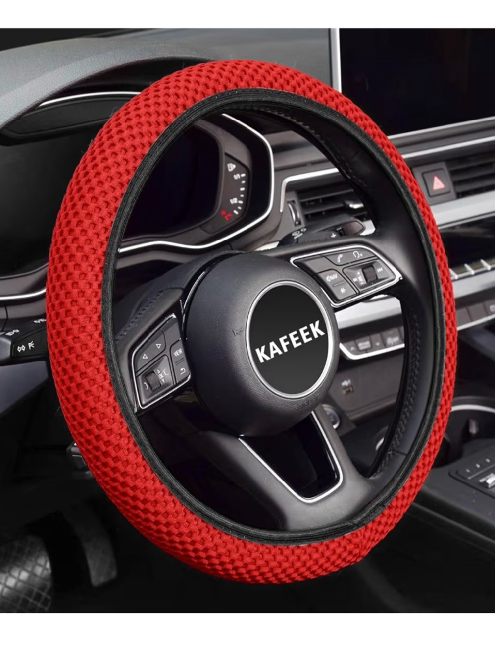 KAFEEK Red Textured Steering Wheel Cover - Picture 2 of 7